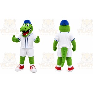 Green Alligator Mascot Costume with Custom Logo