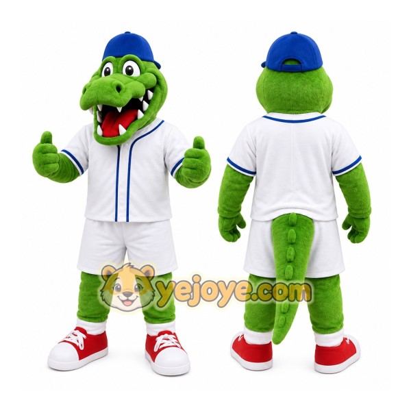 Green Alligator Mascot Costume with Custom Logo
