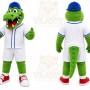 Green Alligator Mascot Costume with Custom Logo