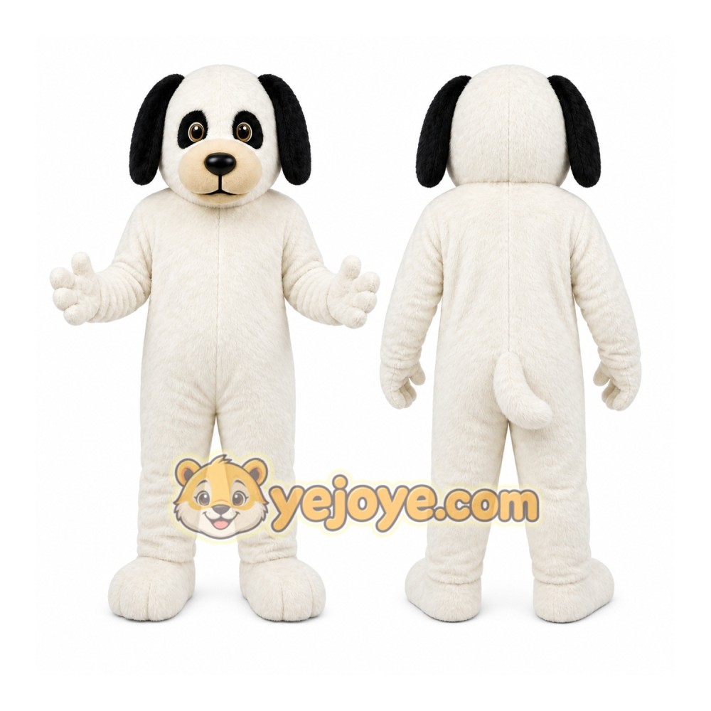 White Dog Mascot Costume with Custom Logo