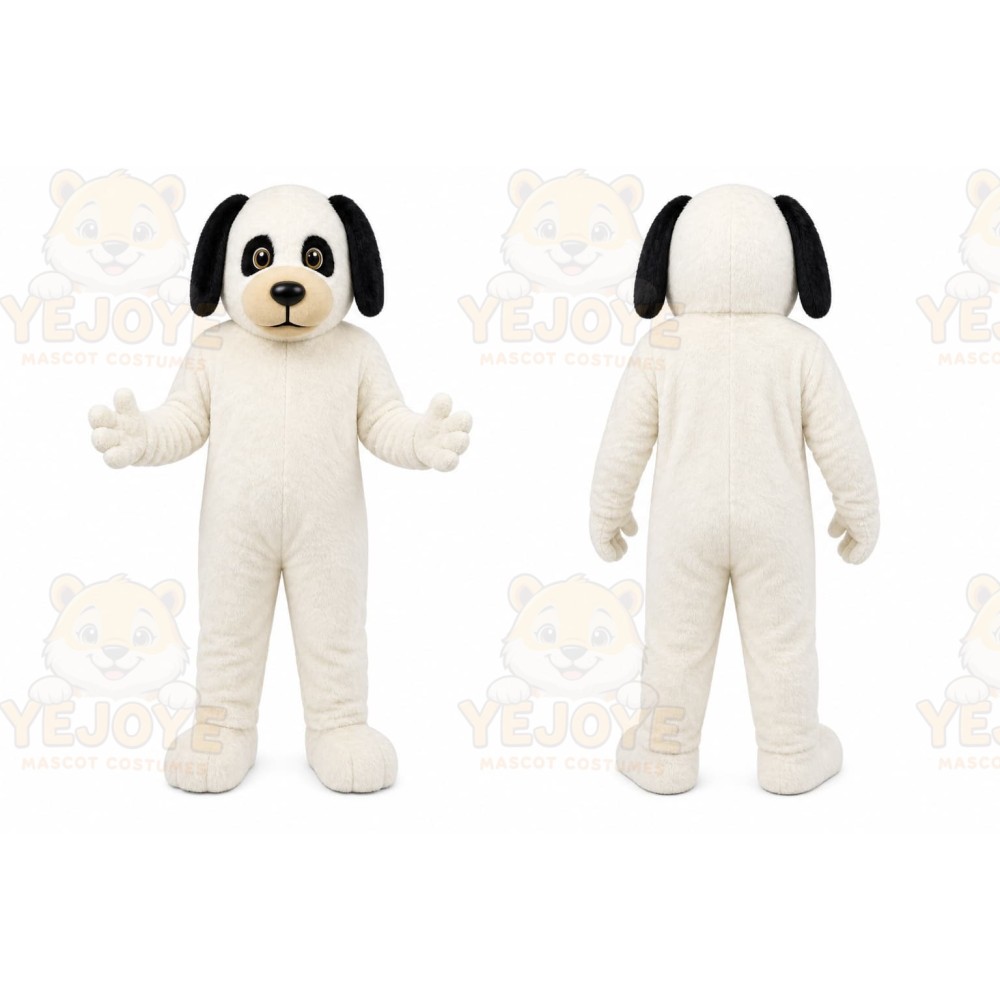 White Dog Mascot Costume with Custom Logo