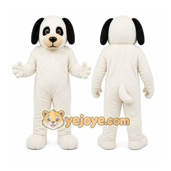 White Dog Mascot Costume with Custom Logo