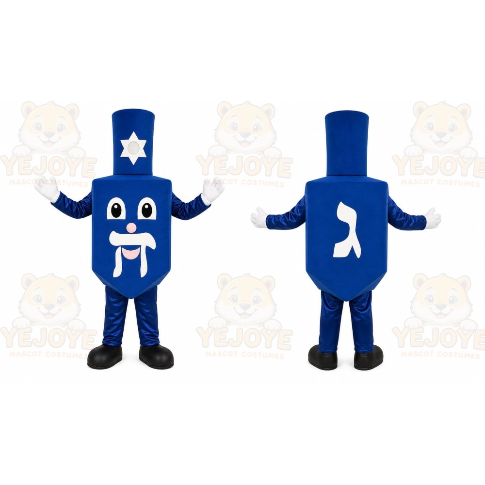 Blue Dreidel Mascot Costume with Custom Logo