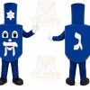 Blue Dreidel Mascot Costume with Custom Logo