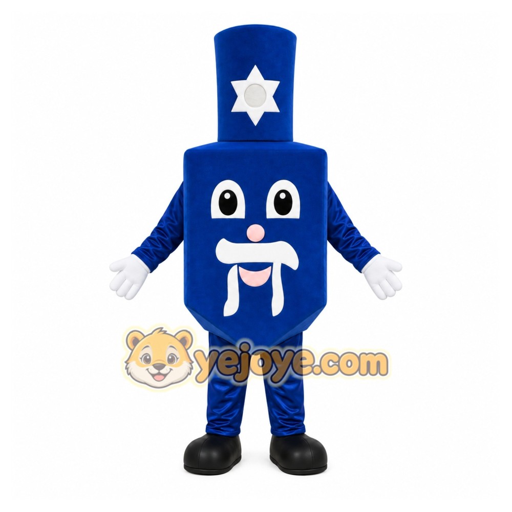 Blue Dreidel Mascot Costume with Custom Logo Blue Dreidel Mascot Costume with Custom Logo