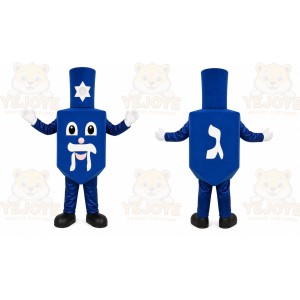 Blue Dreidel Mascot Costume with Custom Logo