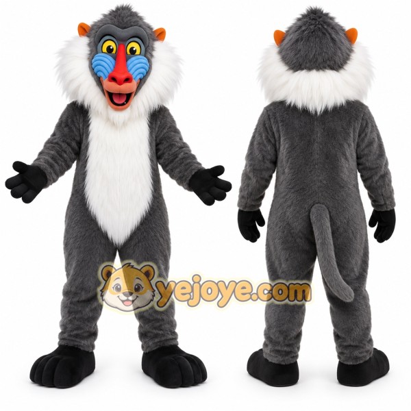 Gray Baboon Mascot Costume with Custom Logo