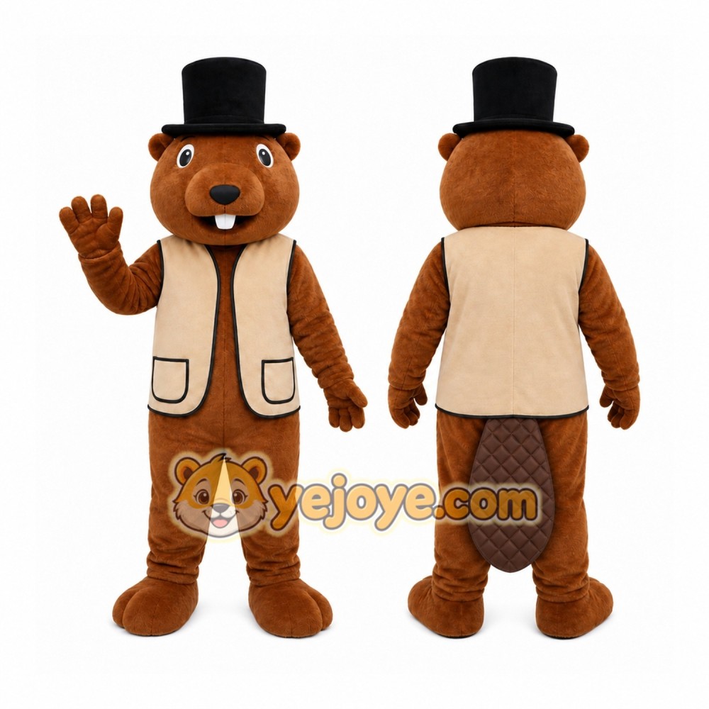 Brown Beaver Mascot Costume with Custom Logo