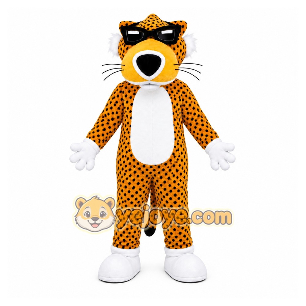 Orange Cheetah Mascot Costume with Custom Logo Orange Cheetah Mascot Costume with Custom Logo