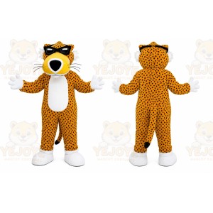 Orange Cheetah Mascot Costume with Custom Logo