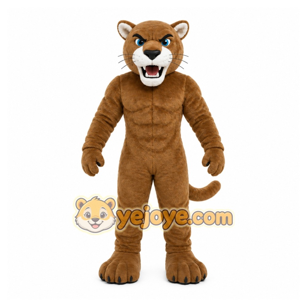 Brown Cougar Mascot Costume with Custom Logo Brown Cougar Mascot Costume with Custom Logo