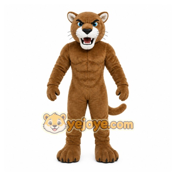 Brown Cougar Mascot Costume with Custom Logo