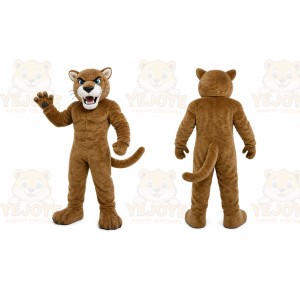 Brown Cougar Mascot Costume with Custom Logo