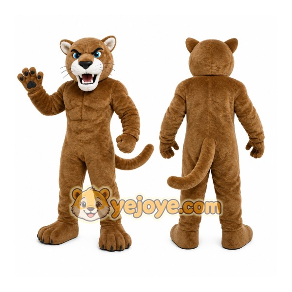 Brown Cougar Mascot Costume with Custom Logo