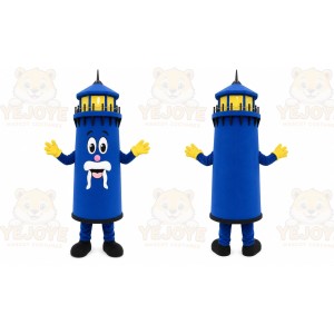 Blue Lighthouse Mascot Costume with Custom Logo