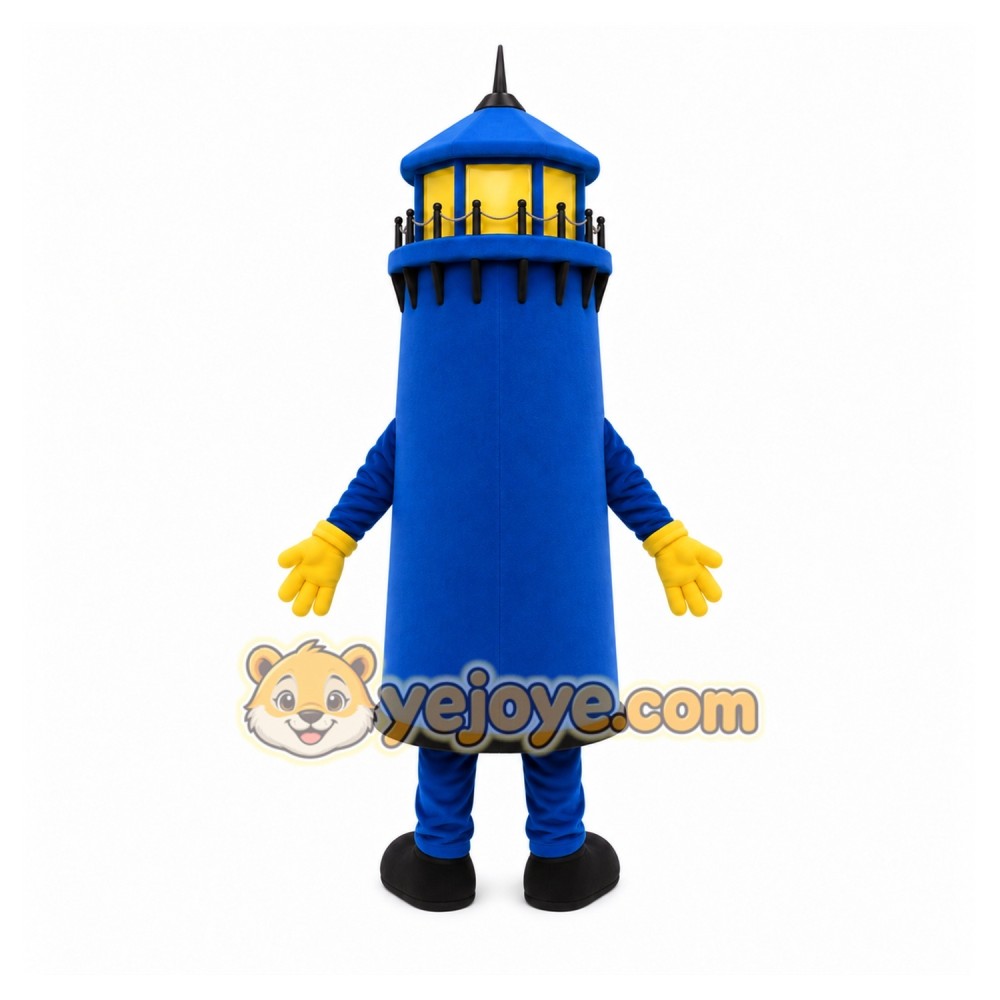 Blue Lighthouse Mascot Costume with Custom Logo Blue Lighthouse Mascot Costume with Custom Logo