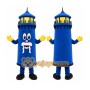 Blue Lighthouse Mascot Costume with Custom Logo