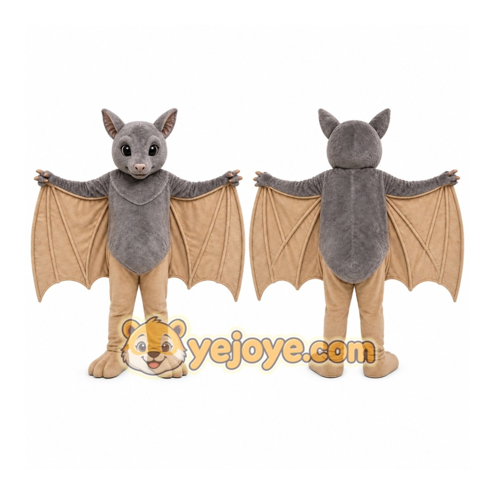 Gray Bat Mascot Costume with Custom Logo