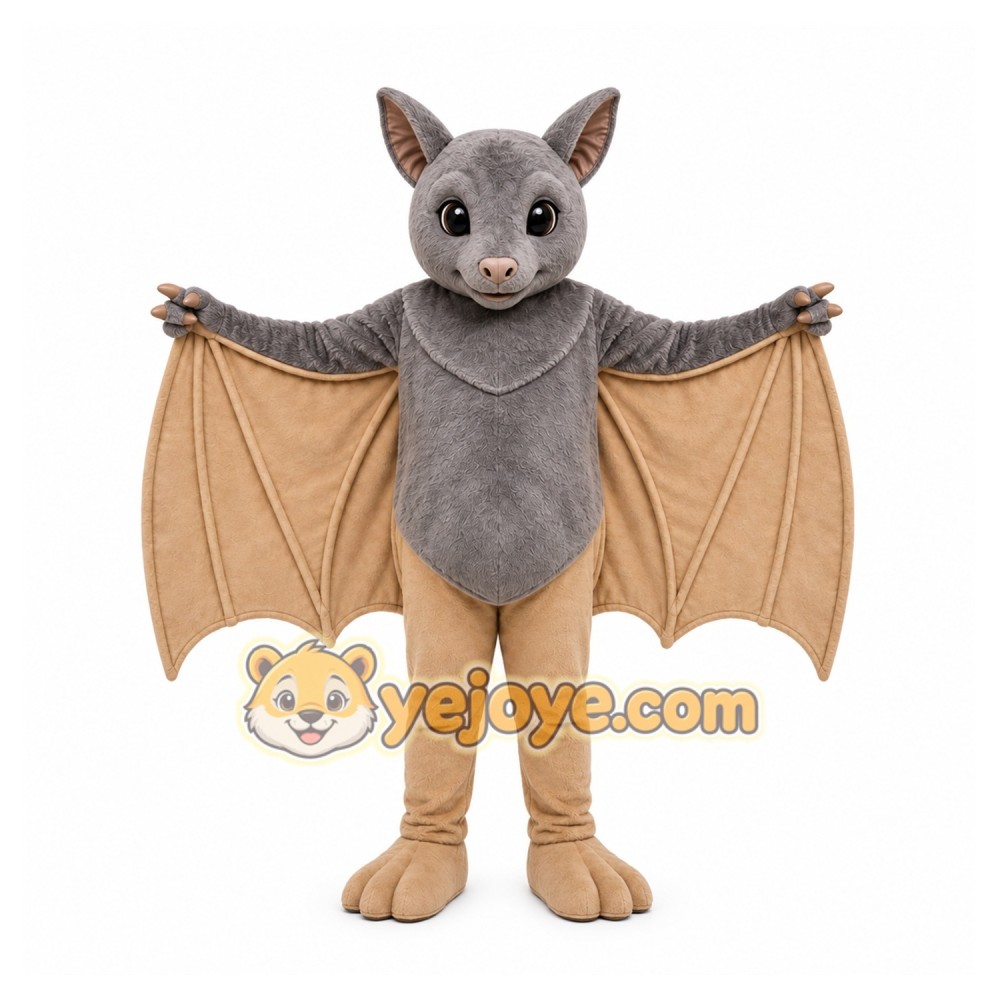 Gray Bat Mascot Costume with Custom Logo
