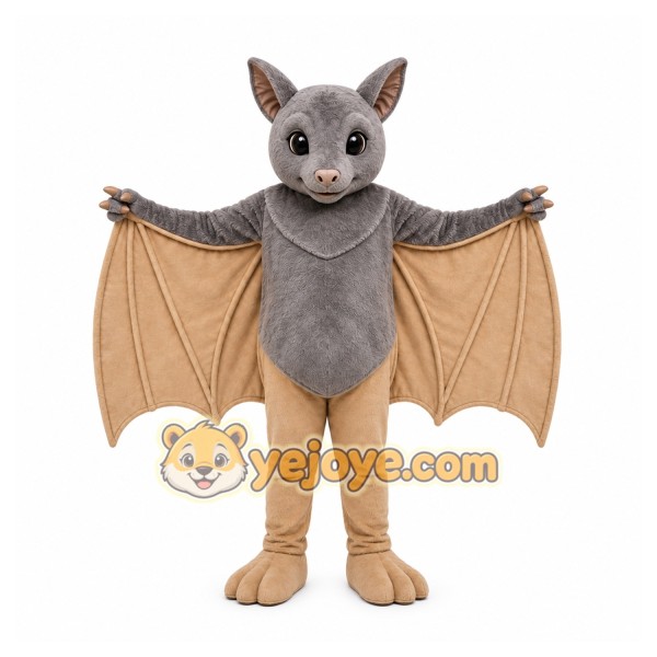 Gray Bat Mascot Costume with Custom Logo