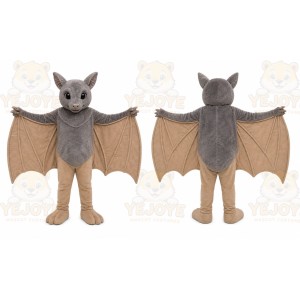 Gray Bat Mascot Costume with Custom Logo