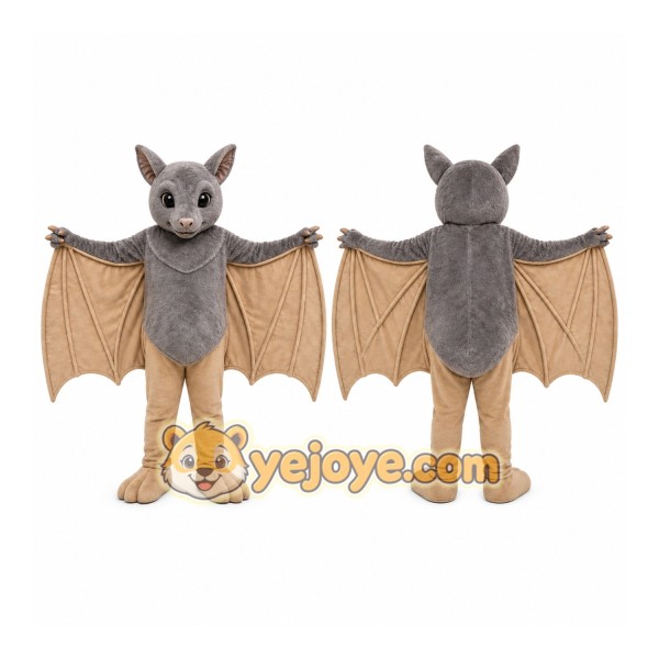 Gray Bat Mascot Costume with Custom Logo