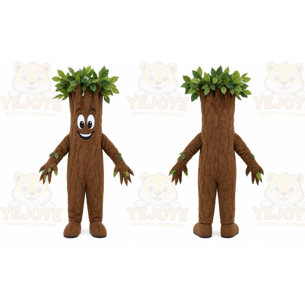 Brown Tree Mascot Costume with Custom Logo