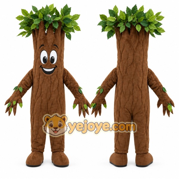Brown Tree Mascot Costume with Custom Logo