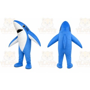 Blue Shark Mascot Costume with Custom Logo