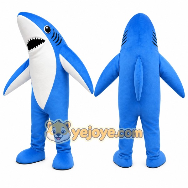 Blue Shark Mascot Costume with Custom Logo