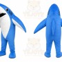 Blue Shark Mascot Costume with Custom Logo