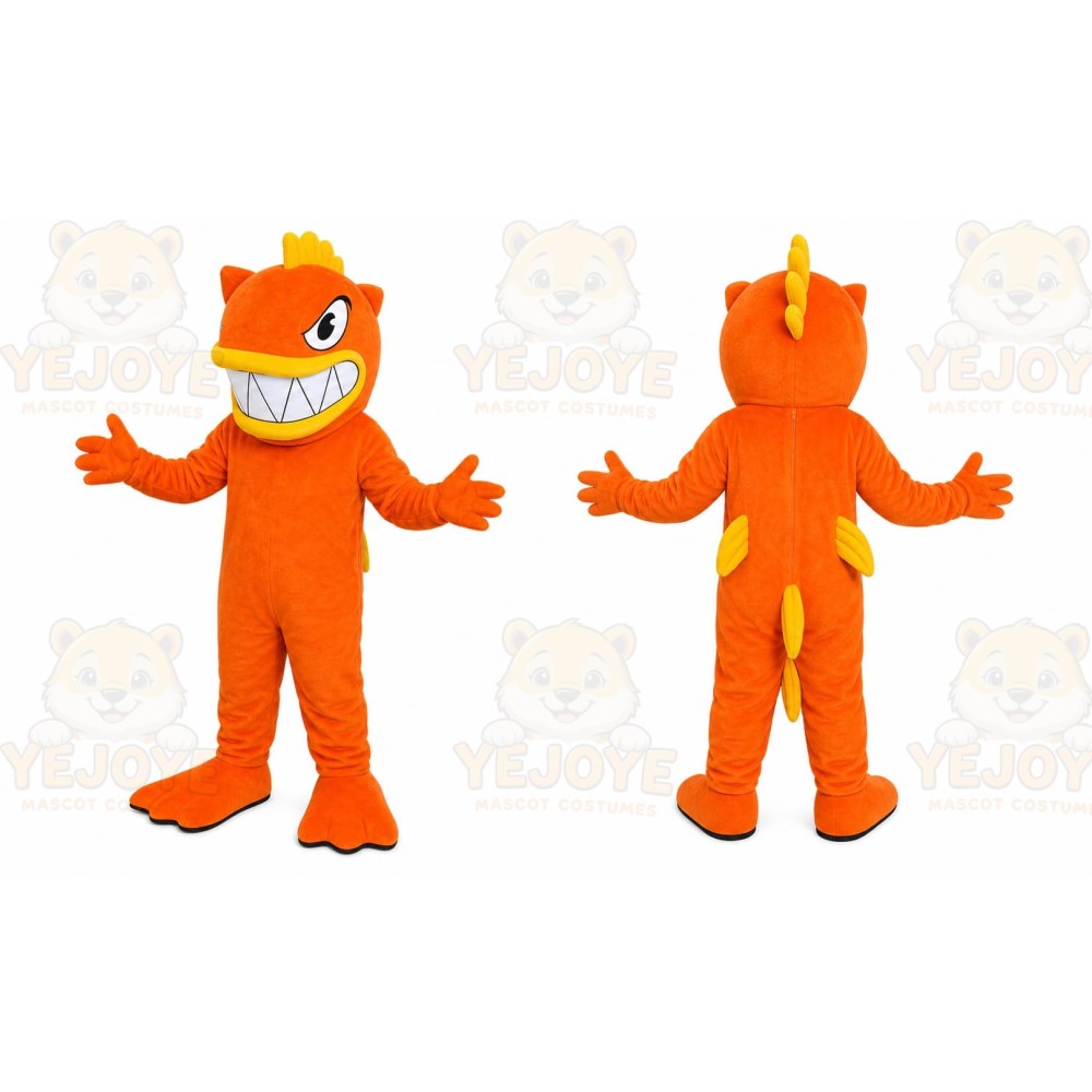 Orange Dinosaur Mascot Costume with Custom Logo