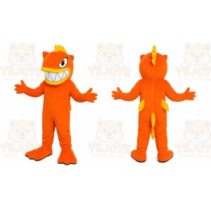 Orange Dinosaur Mascot Costume with Custom Logo