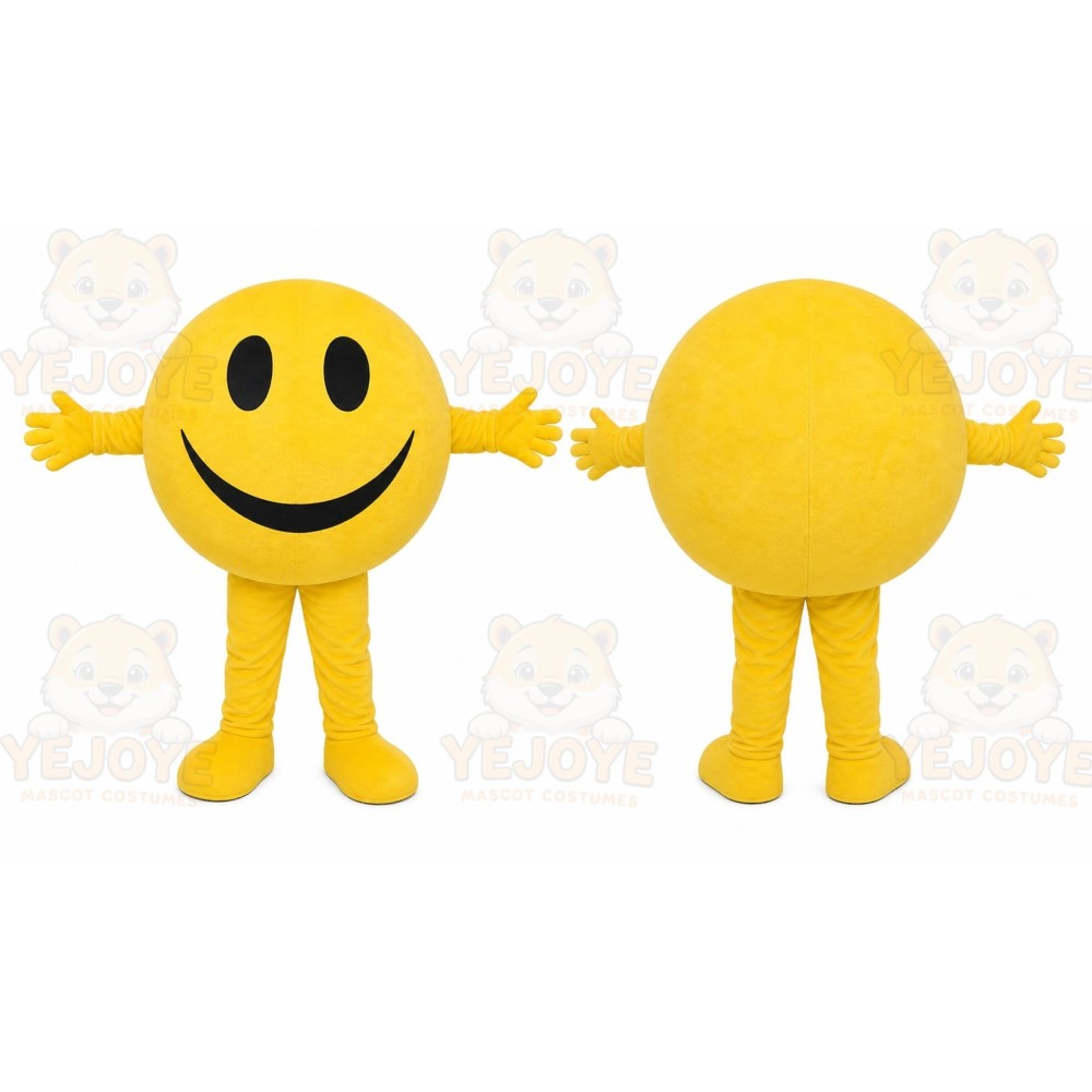 Yellow Smiley Face Mascot Costume with Custom Logo