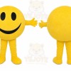 Yellow Smiley Face Mascot Costume with Custom Logo
