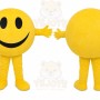 Yellow Smiley Face Mascot Costume with Custom Logo