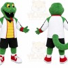 Green Lizard Mascot Costume with Custom Logo