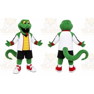Green Lizard Mascot Costume with Custom Logo