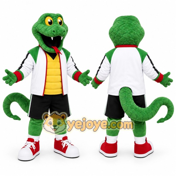 Green Lizard Mascot Costume with Custom Logo