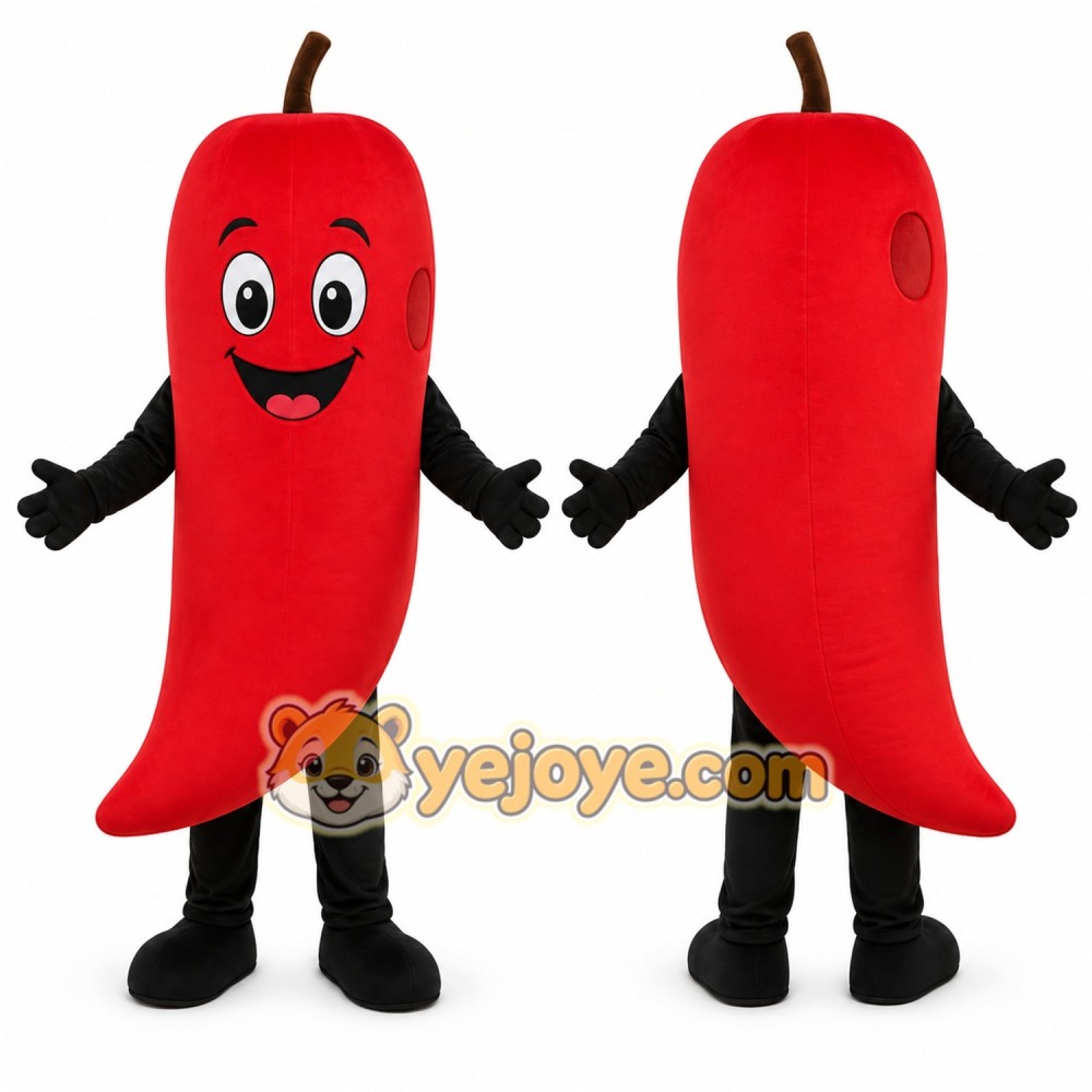 Red Chili Pepper Mascot Costume with Custom Logo Red Chili Pepper Mascot Costume with Custom Logo