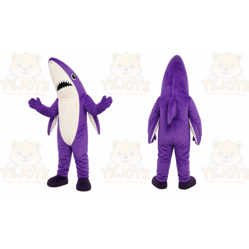 Purple Shark Mascot Costume with Custom Logo