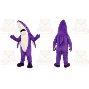 Purple Shark Mascot Costume with Custom Logo