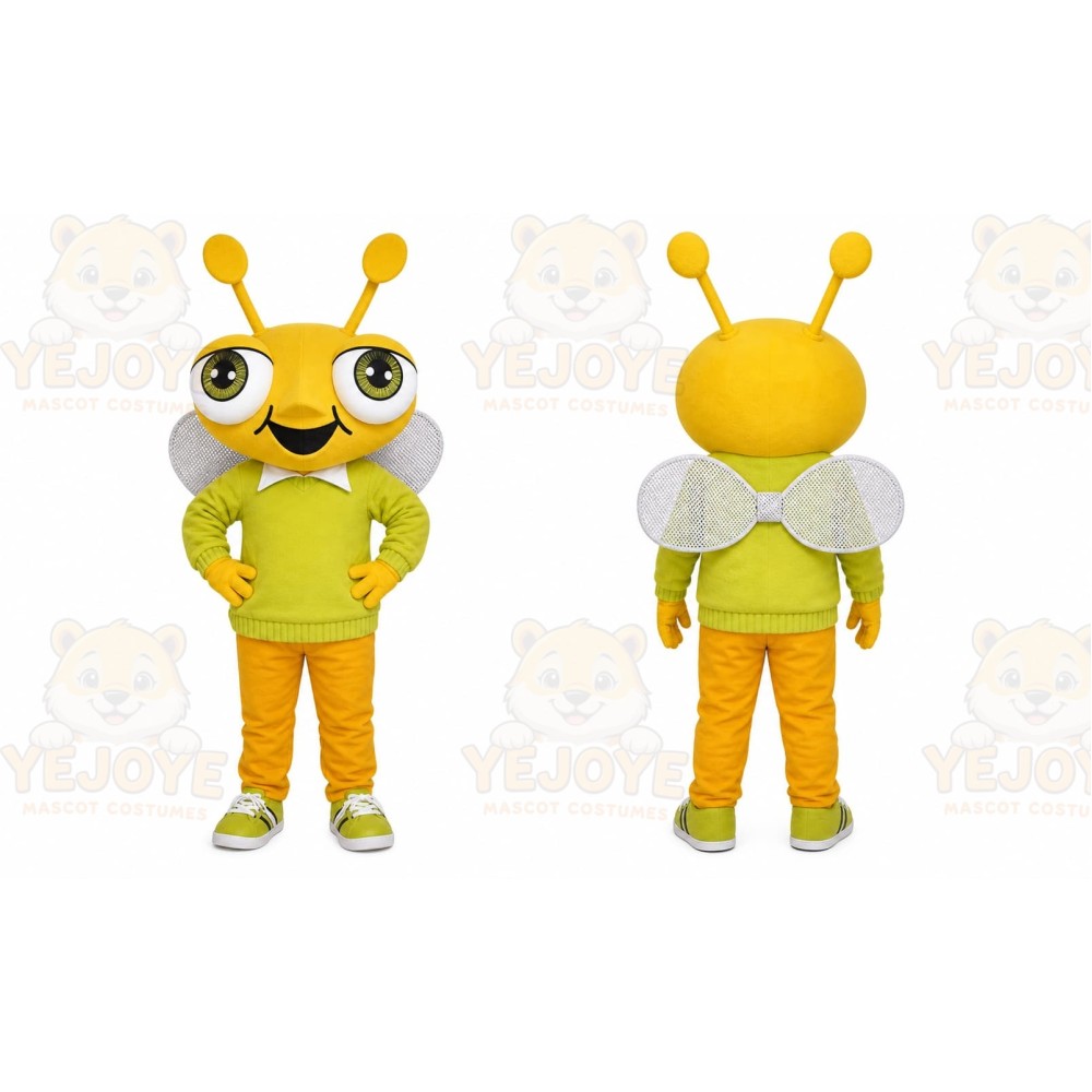 Yellow Bug Mascot Costume with Custom Logo