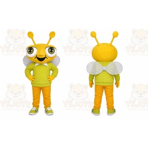 Yellow Bug Mascot Costume with Custom Logo
