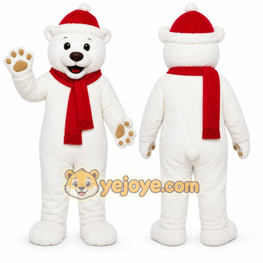 White Bear Mascot Costume with Custom Logo