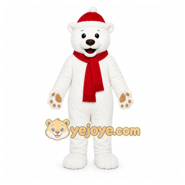 White Bear Mascot Costume with Custom Logo
