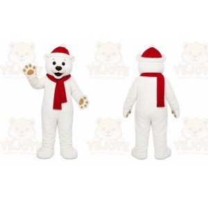 White Bear Mascot Costume with Custom Logo