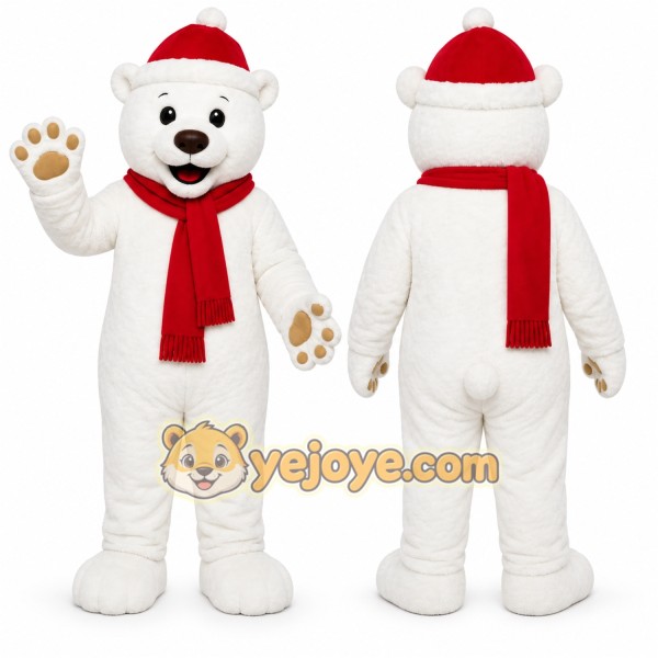 White Bear Mascot Costume with Custom Logo