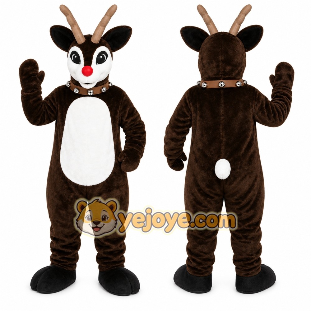 Brown Reindeer Mascot Costume with Custom Logo