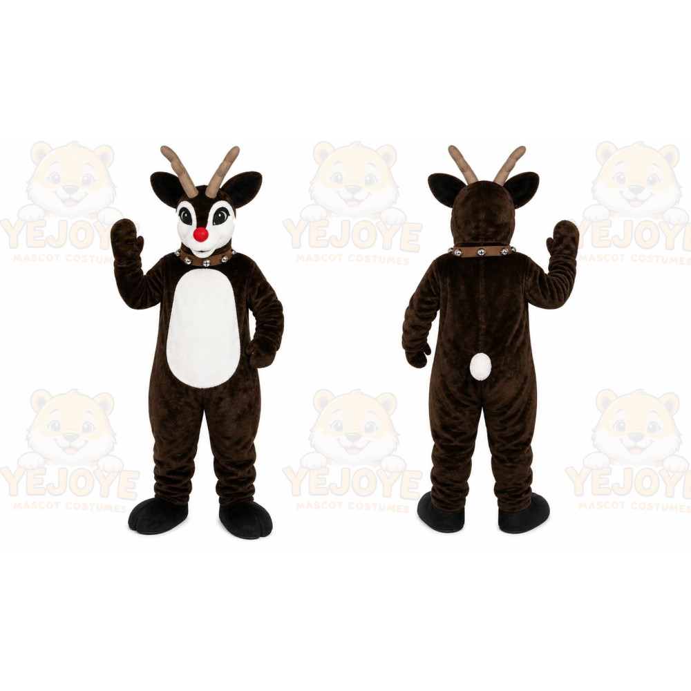 Brown Reindeer Mascot Costume with Custom Logo